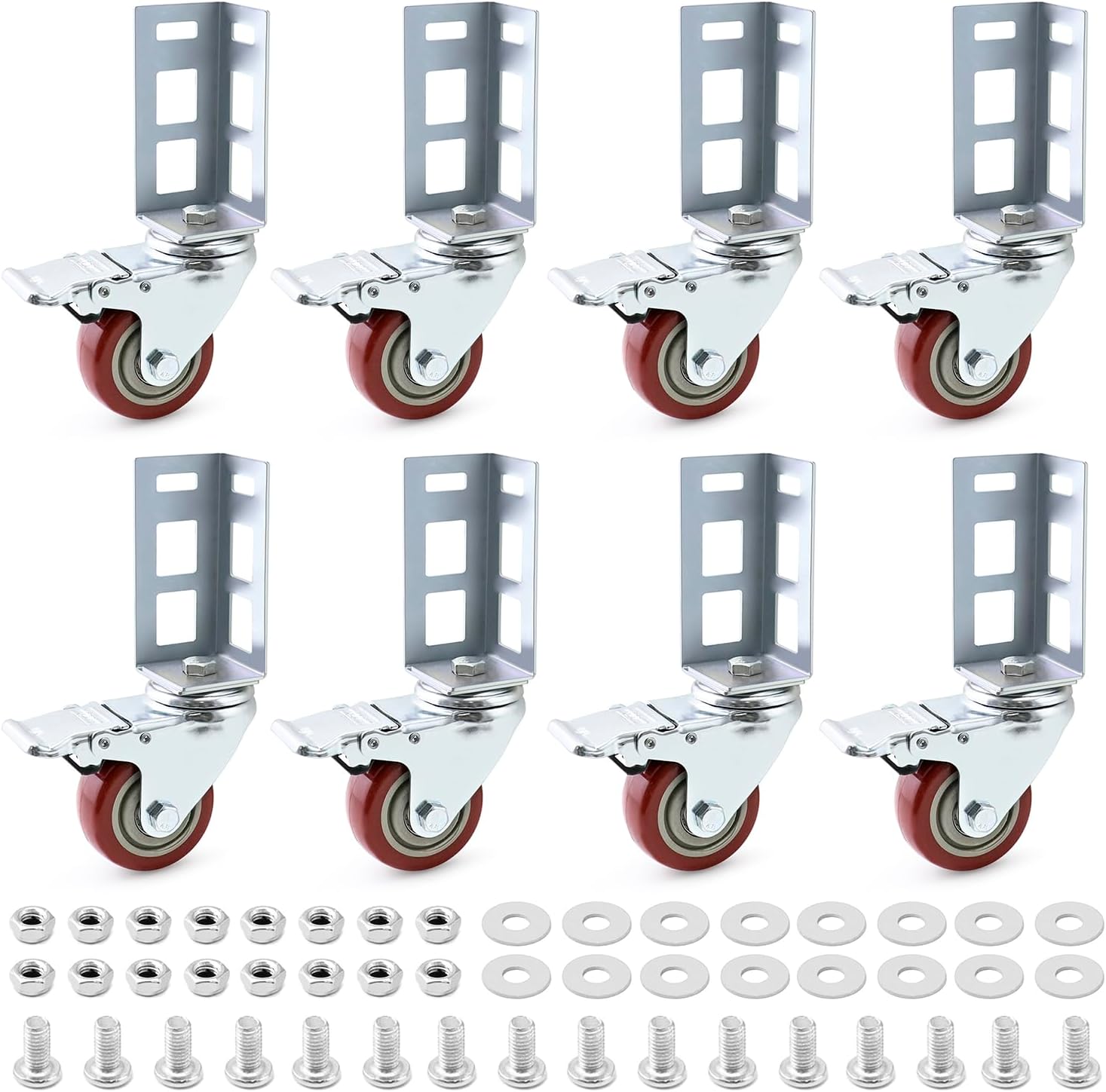 Storage Rack Caster Wheels, 8 Pack 3" Heavy Duty 500 lb. Max Total Capacity Storage Shelf Accessories, Fit for Boltless Self Locking Shelving Racks