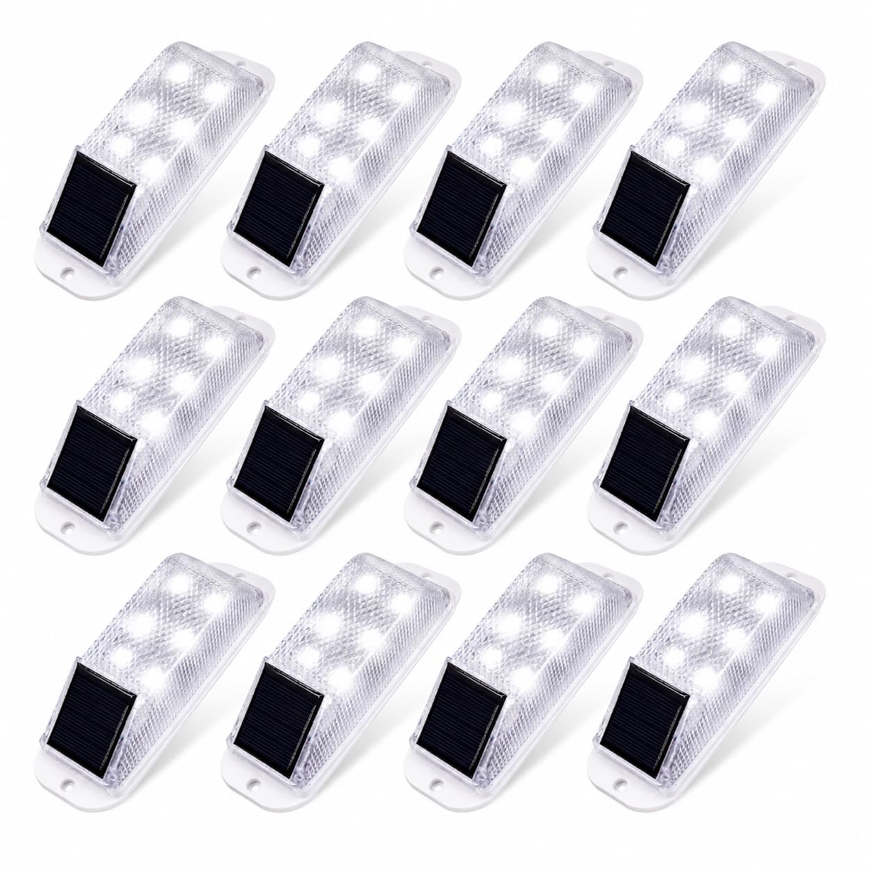 Solar Strobe Warning Light: Sensitive LED Warning Lamp High Bright Waterproof IP65 Control Flashing Beacon Barricade Construction Safety Traffic Light for Driveways Dock (White,12-PCS)