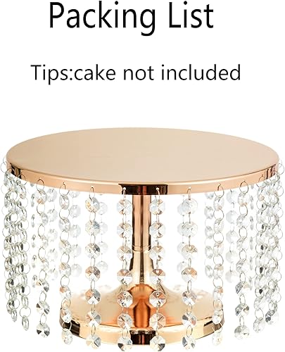 Miniatura 7 de Plato de exhibición de pastel de cristal de lujo, soporte redondo para cupcakes de 10 pulgadas, dorado con cuentas acrílicas colgantes, placa de