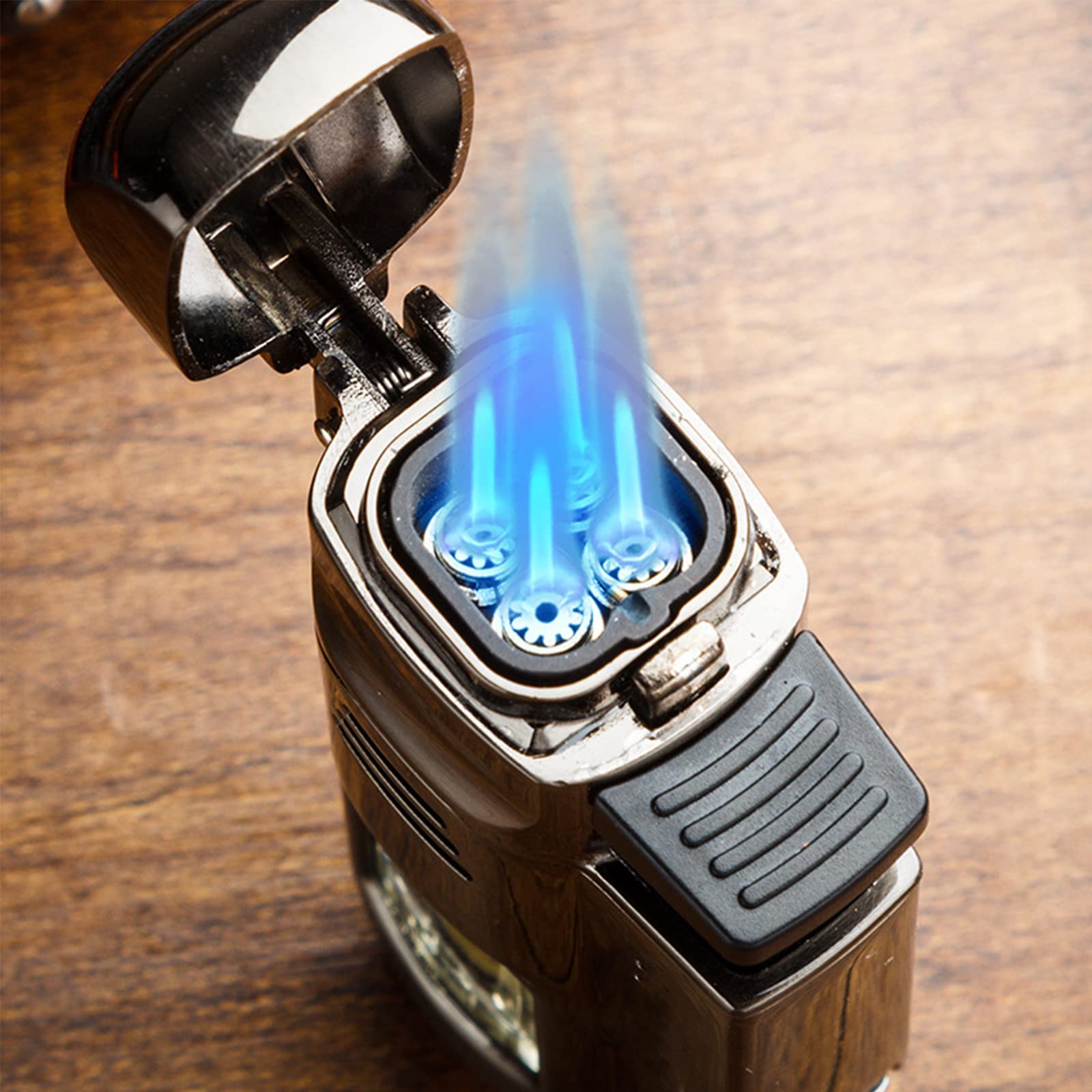 Accendino Turbo H22 A Getto - Fiamma Antivento, Ricaricabile, Design Trasparente Con Copricatena - Foto 8