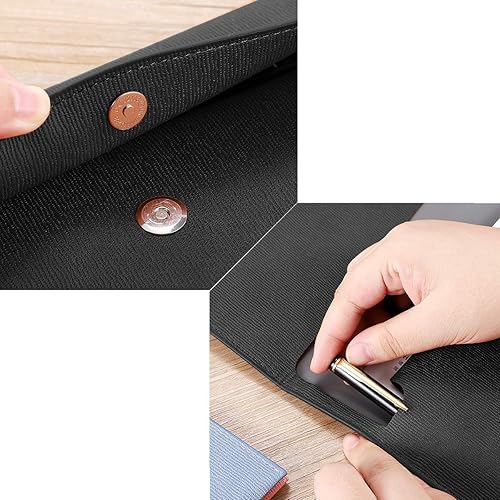 Miniatura 4 de Enyuwlcm Carpeta de archivos A4 de piel sintética, soporte para documentos, impermeable, con cierre a presión, color negro y marrón, 2 paquetes