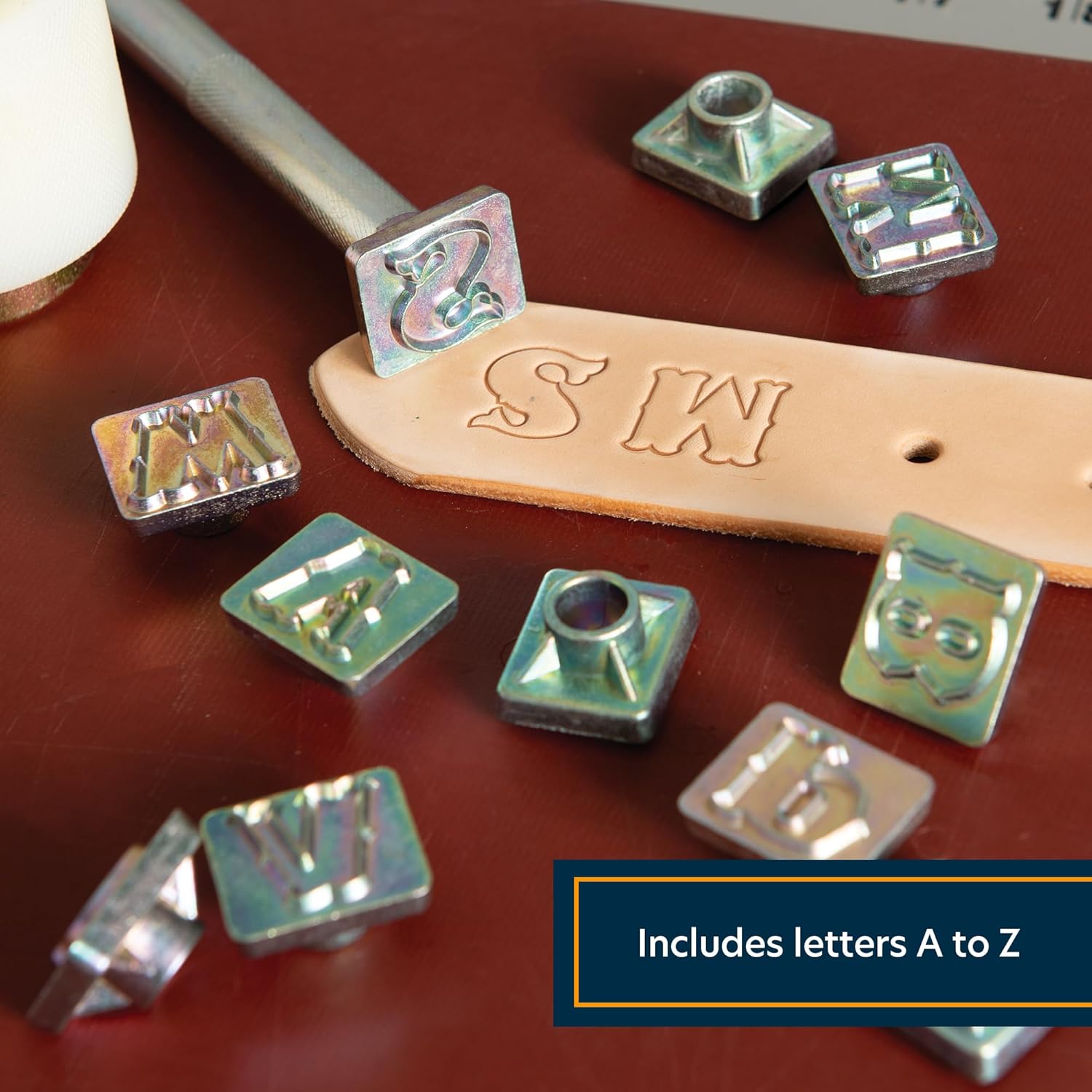 Weaver Leather Supply Alphabet Leather Stamps, Die-Cast Uppercase Letter Punch Set with Handle, Leathercraft Tool for Belt, Bags, and More, 3⁄4”, Silver