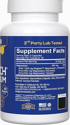 Miniatura 7 de Natural Stacks MagTech Suplemento de magnesio  Complejo de magnesio 100% quelado triple mezcla  L-treonato (Magteina) para memoria y enfoque,