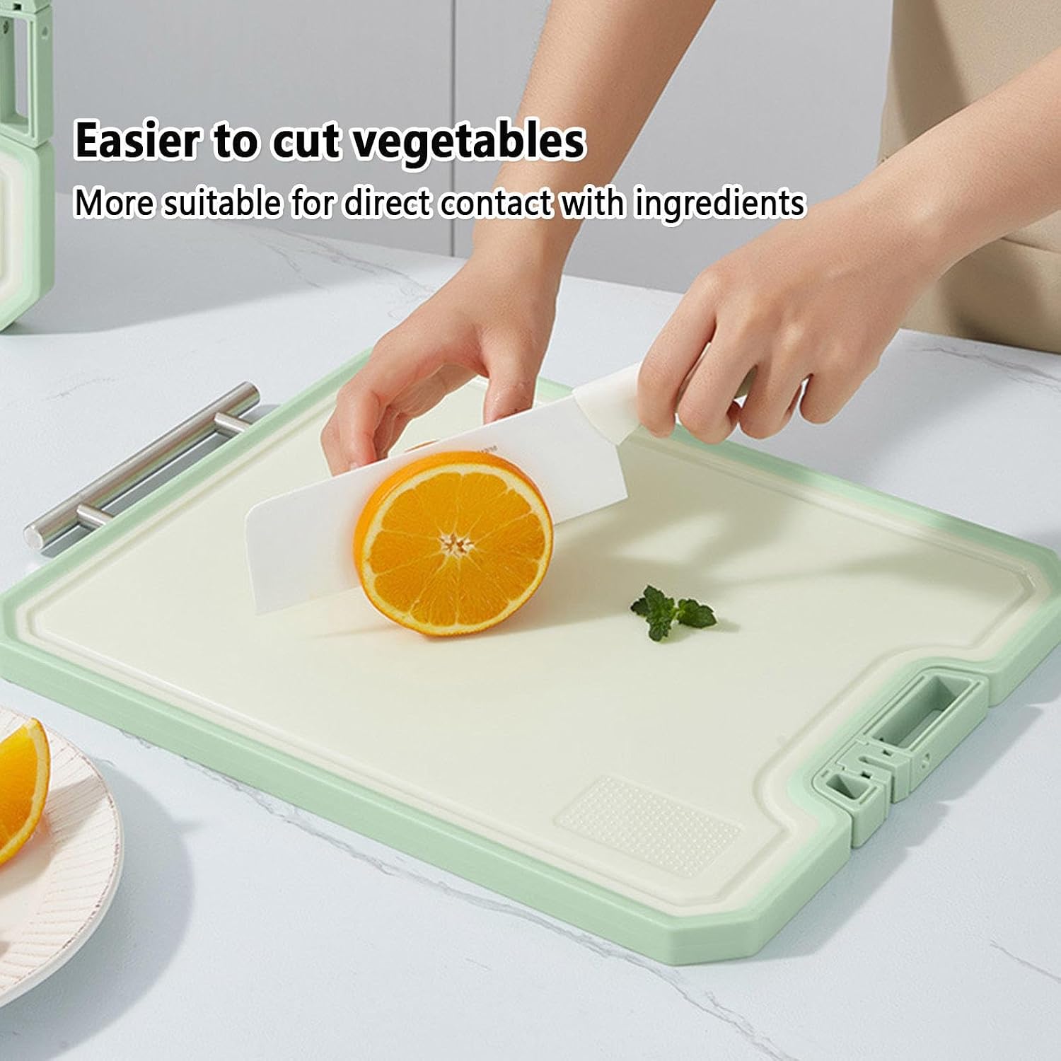 Pure Cut Titanium Cutting Board Double-Sided Titanium/Wheat Straw, Large Size 15.7in×12in, Stainless Steel Chopping Board Dishwasher Safe, Easy to Clean