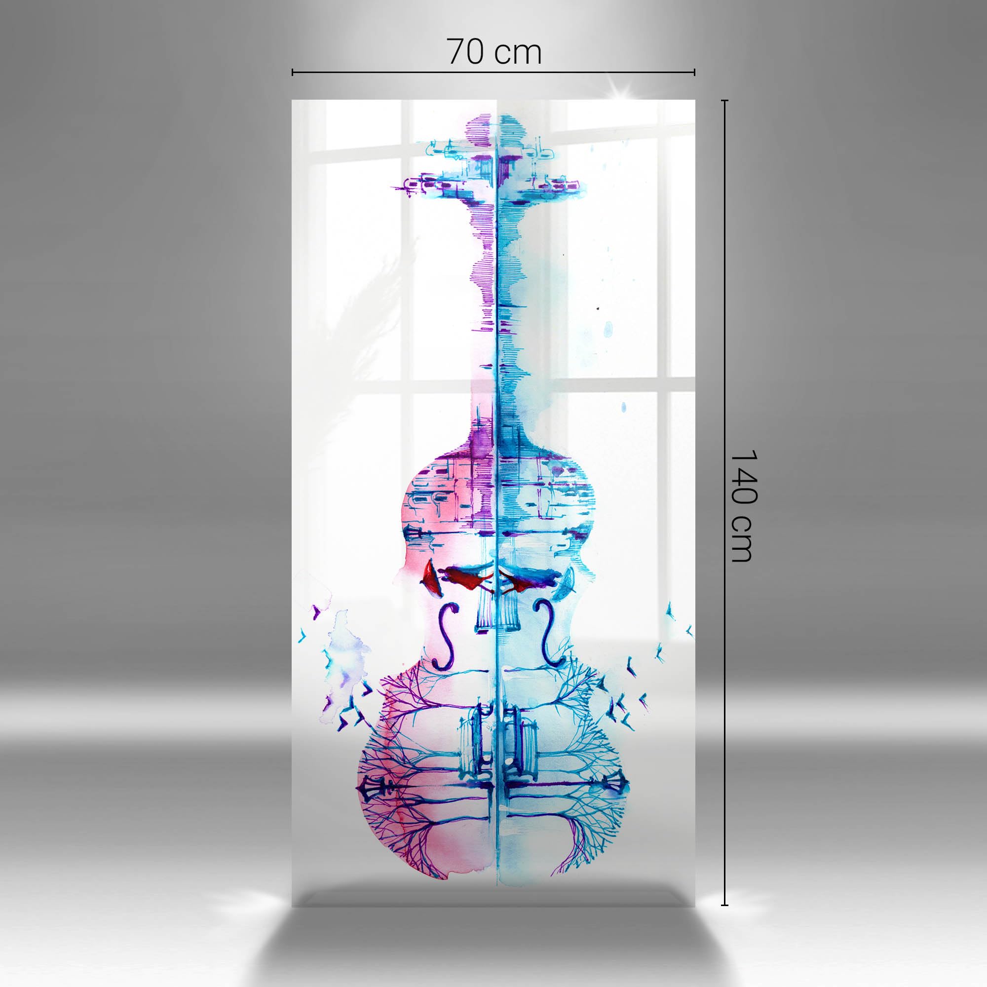 Wallfluent Für die Küche Badezimmer und Schlafzimmer Wanddekoration Mit Motiv 70x140cm Glasbild Bild Dicke 4mm Wandbild Gehärtetes Glas - Gemälde eines Cellos mit Park