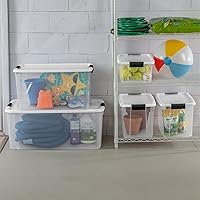 Vista 7 de Sterilite Contenedor apilable de plástico transparente de 70 cuartos de galón con tapa de cierre blanco, solución organizadora para el hogar