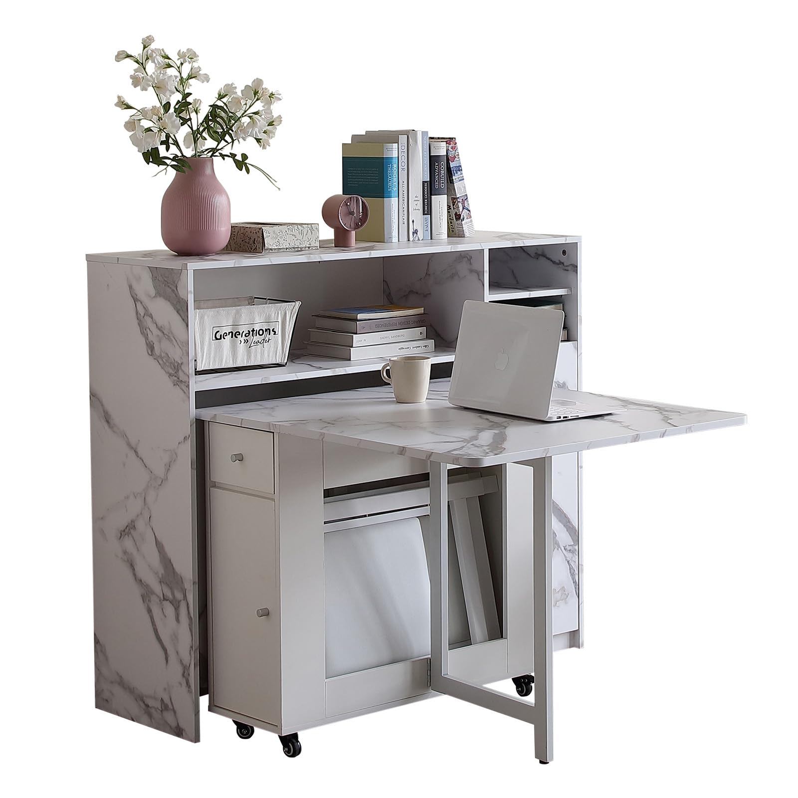 - FUNROLUX Butterfly Extendable Folding Dining Table and Sideboard Set Width 37-152cm Wooden Folding Dining Table Compact Storage for Home Kitchen (Dinning Table+Cupboard)