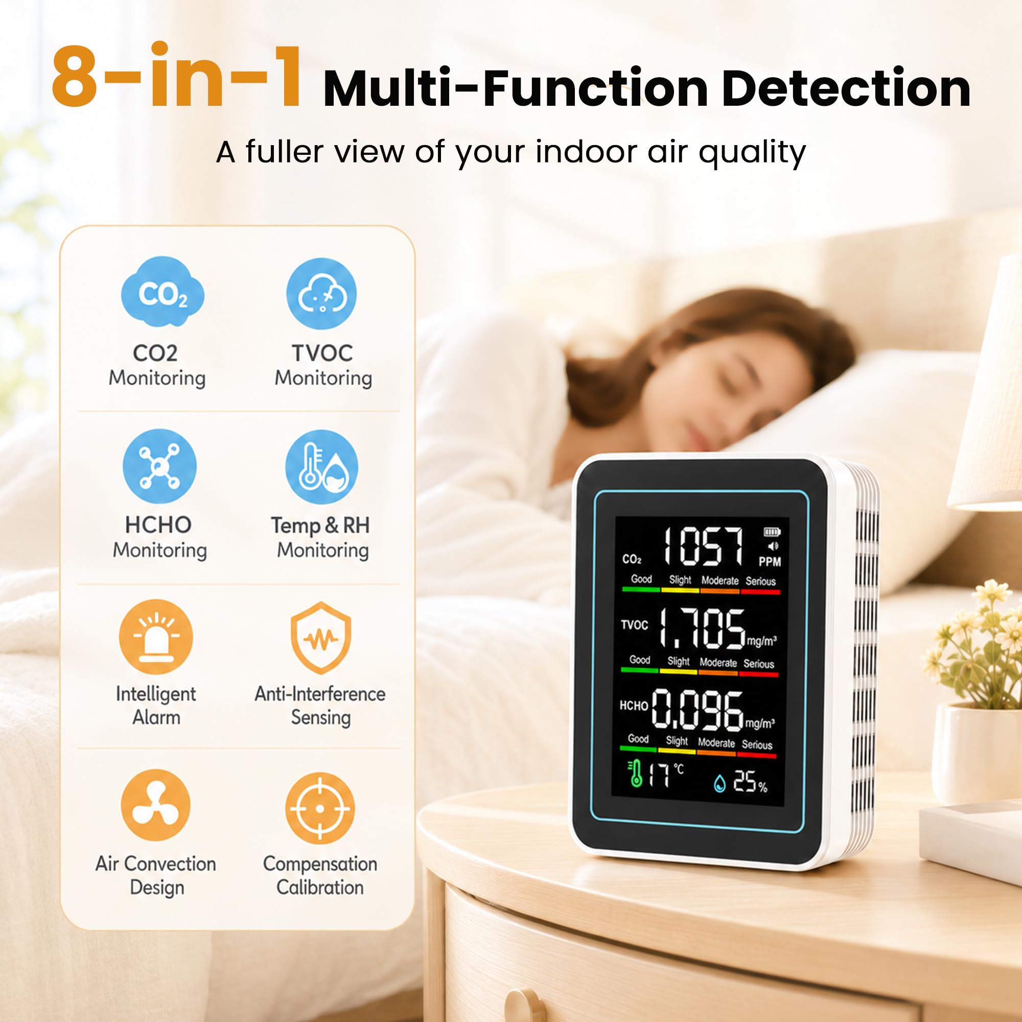 8-in-1 Indoor Air Quality Monitor, CO2 TVOC HCHO Temperature Humidity Meter — Amazon image 4