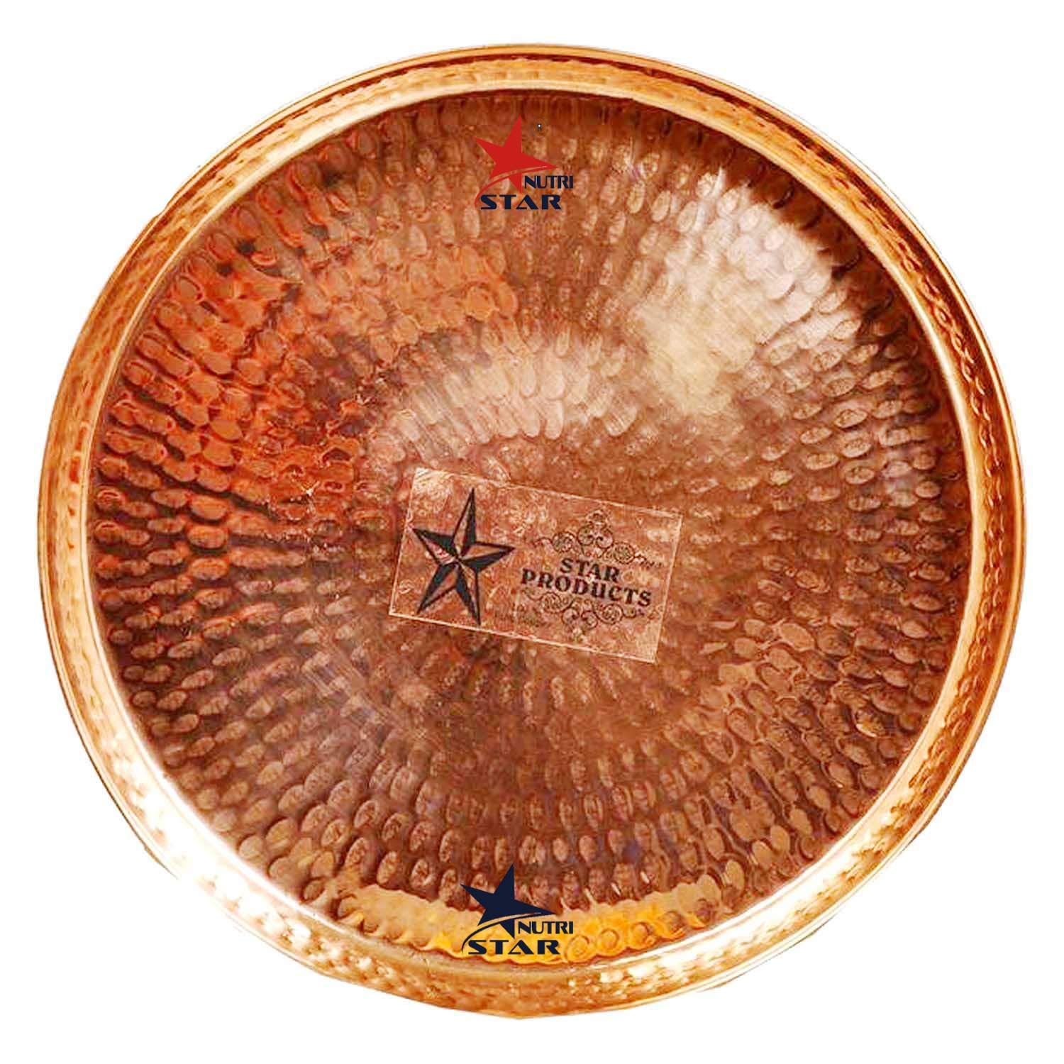 NUTRI STAR Nutristar Hammered Copper Plate, Suitable to Serve Food and Ideal to us as Pooja Plate. Colour Copper red, Diameter - 12 Inches. Pack of 1