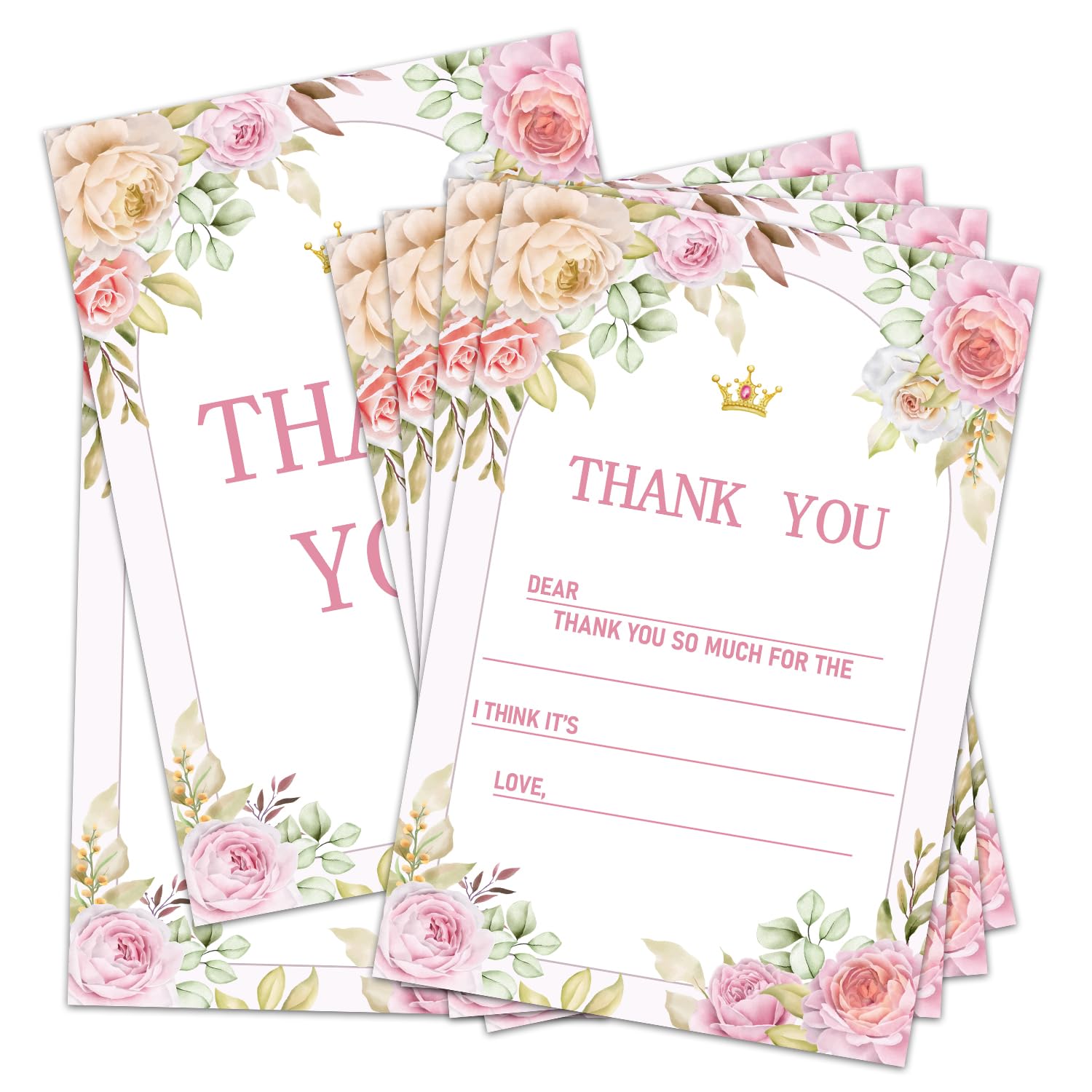 Zgogy 20 PCS Thank You Cards with 20 Envelopes, Pink Floral Thank You Notes Fill in the Blank Thank You Cards for Kids, Colorful Thanks Cards for Birthday Party -15