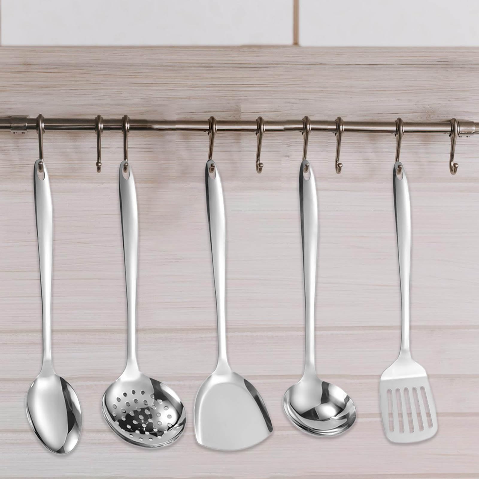 Lot de 7 ustensiles de cuisine en acier inoxydable - Outil de cuisine essentiel - Avec fente - Tuner - Cuillère de service - Ustensiles de cuisine