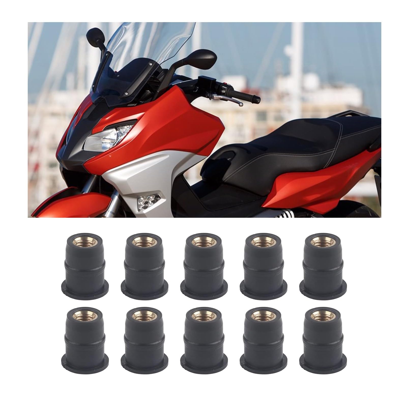 ZKFAR10 PCS M5 Motorcycle Modified Windshield Nut Fasteners, Rubber Rivet Screws Accessories, Universal Waterproof Vehicle Bolt Replacement Kits for Motorcycles Cars Trucks Kayaks ATV (Black)