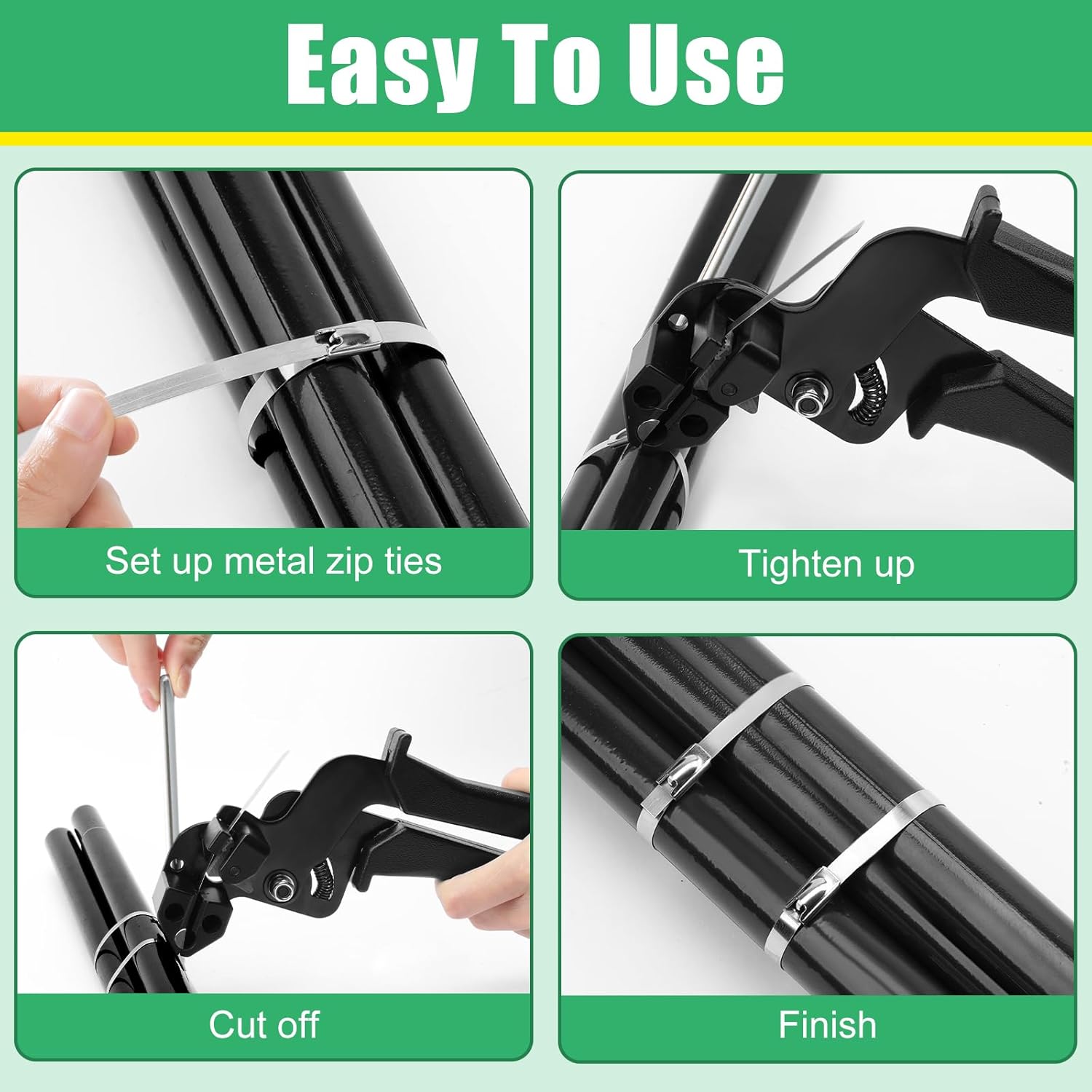 Heavy Duty Stainless Steel Cable Tie Gun Kit with 200PCS 11.8 Inch Self-Locking Metal Zip Ties, Adjustable Tension Cutting Tool for Garden Fence Repair, Automotive & Outdoor Projects (11.8'')