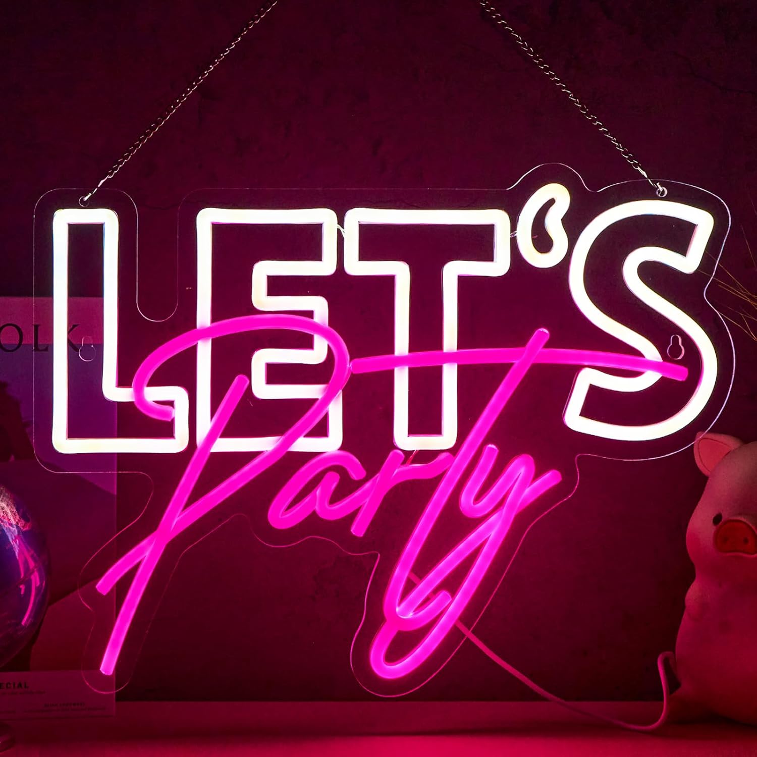 Let's Party Neon Sign Lets Party Neon Sign for Wall Decor Party Decorations USB Dimmable LED Neon Lights for Birthday Wedding Beer Bar Kitchen Restaurant Home Bar Pub Tavern Party Man Cave Club Shops Hotel Store Business Gift