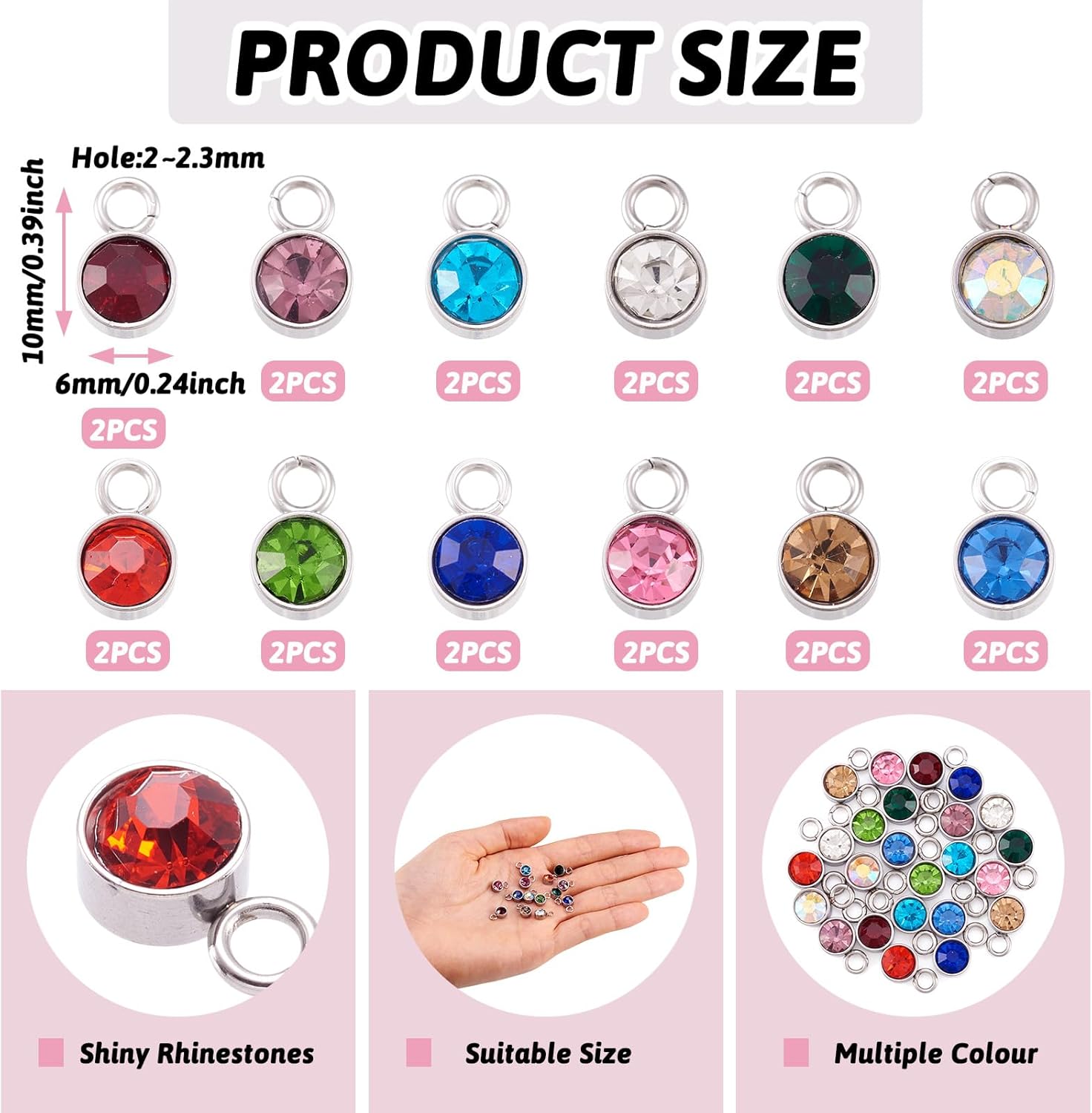 24Pcs Glass Rhinestone Charms Birthstone Charms Flat Round Crystal Charms Diamond Pendants Earring Charms for Jewelry Making Bracelet Necklace Earring Pendant Craft Supplies DIY,Silver - Image 6