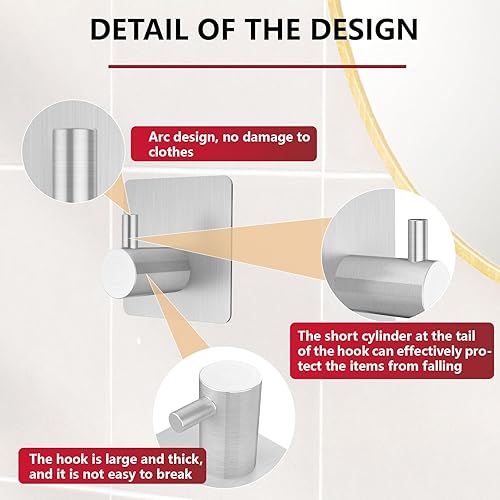 Miniatura 4 de Paquete de 8 ganchos para toallas de plata cepillada, ganchos de pared de acero inoxidable de estilo moderno para ropa, sombrero, toalla, soporte de