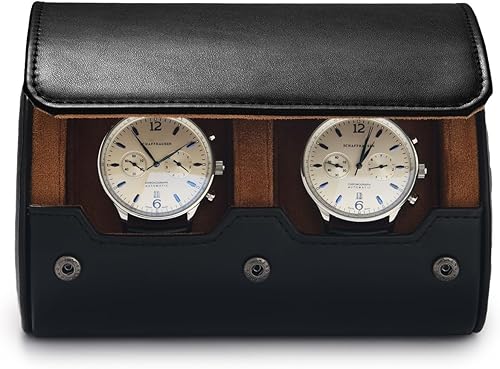 Miniatura 6 de 2Slots - Caja de viaje de cuero para reloj, hecha a mano, para hombres y mujeres, color negro
