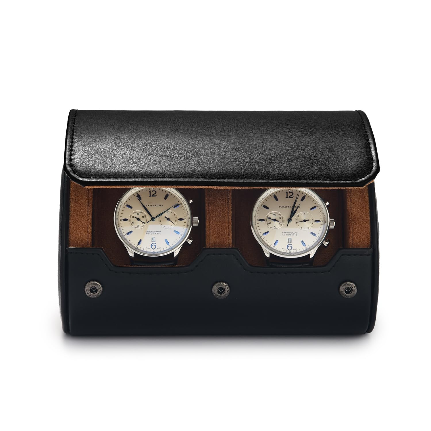 Scatola porta orologi in pelle PU per orologi da uomo a 2 scomparti custodia da viaggio per gioielli regalo per uomo e donna (nero)