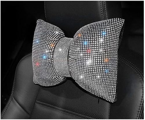 Miniatura 10 de 1 paquete de 1 almohada para reposacabezas de automóvil, con diamantes de imitación brillantes, almohada de apoyo lumbar de cristal, almohada de