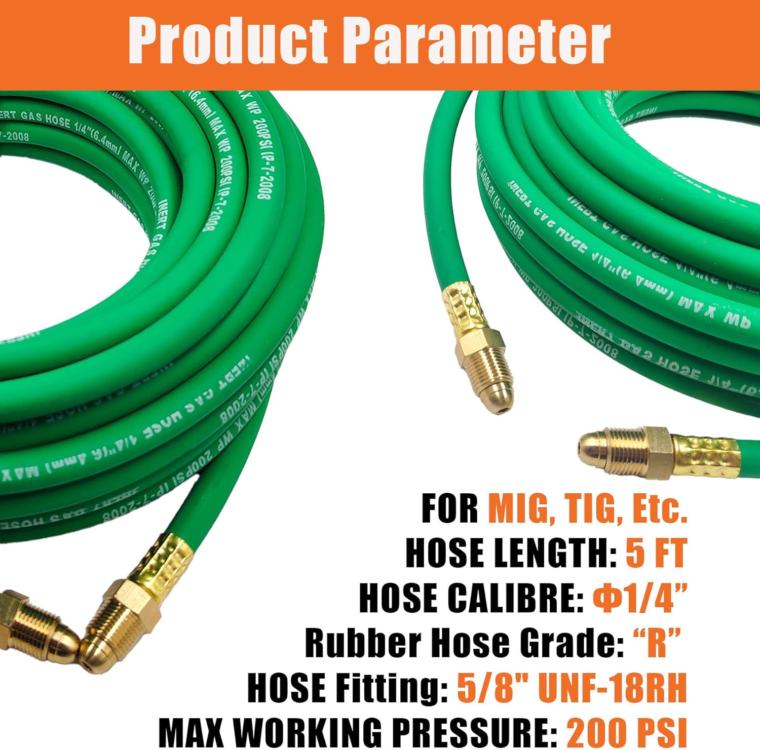 5FT Argon Gas Hose, Inert Gas Welding Hoses for MIG/TIG Welding Regulator，Argon/CO2 Flowmeter Regulator Hose, 5/8" UNF-18RH, NPT Fittings, Welding Accessories for MIG/TIG Welder