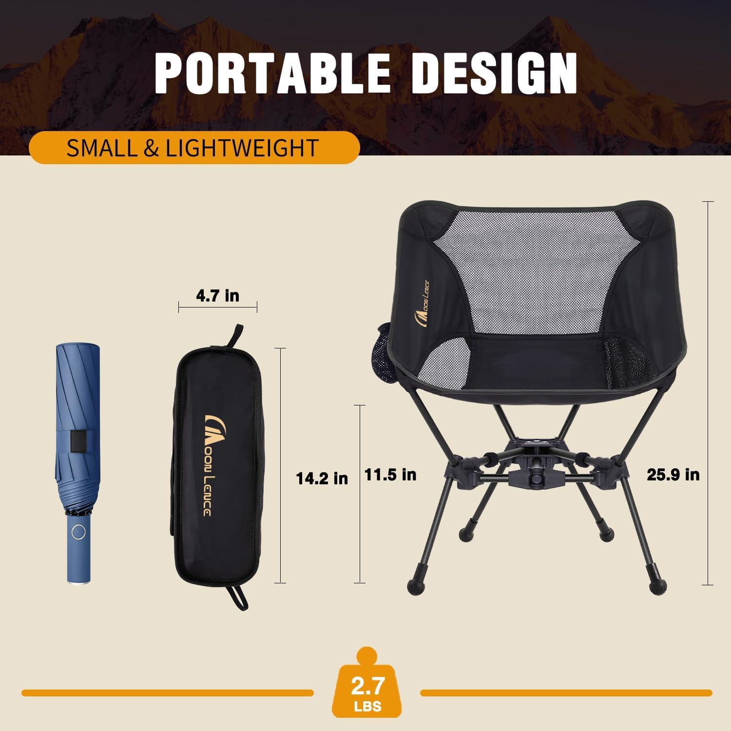 MOON LENCE Sedia Da Campeggio Portatile Ultraleggera 1,2 Kg Con Zaino, Quarta Generazione, Struttura In Alluminio, Porta Fino A 150 Kg, Per Trekking, Spiaggia, Montagna