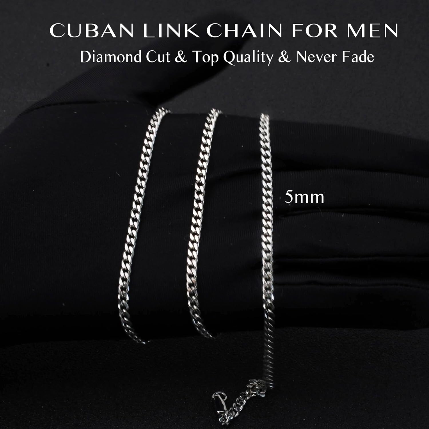 3.5mm/5mm Silver Stainless Steel Cuban Link Chain Necklace Jewelry for Men, 18-26 Inches - Image 4