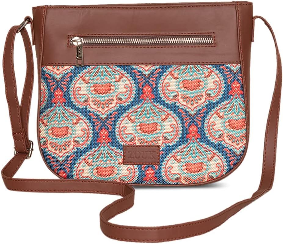 ZOUKWomen's Handcrafted Kovil Blue U Shaped Sling Bag
