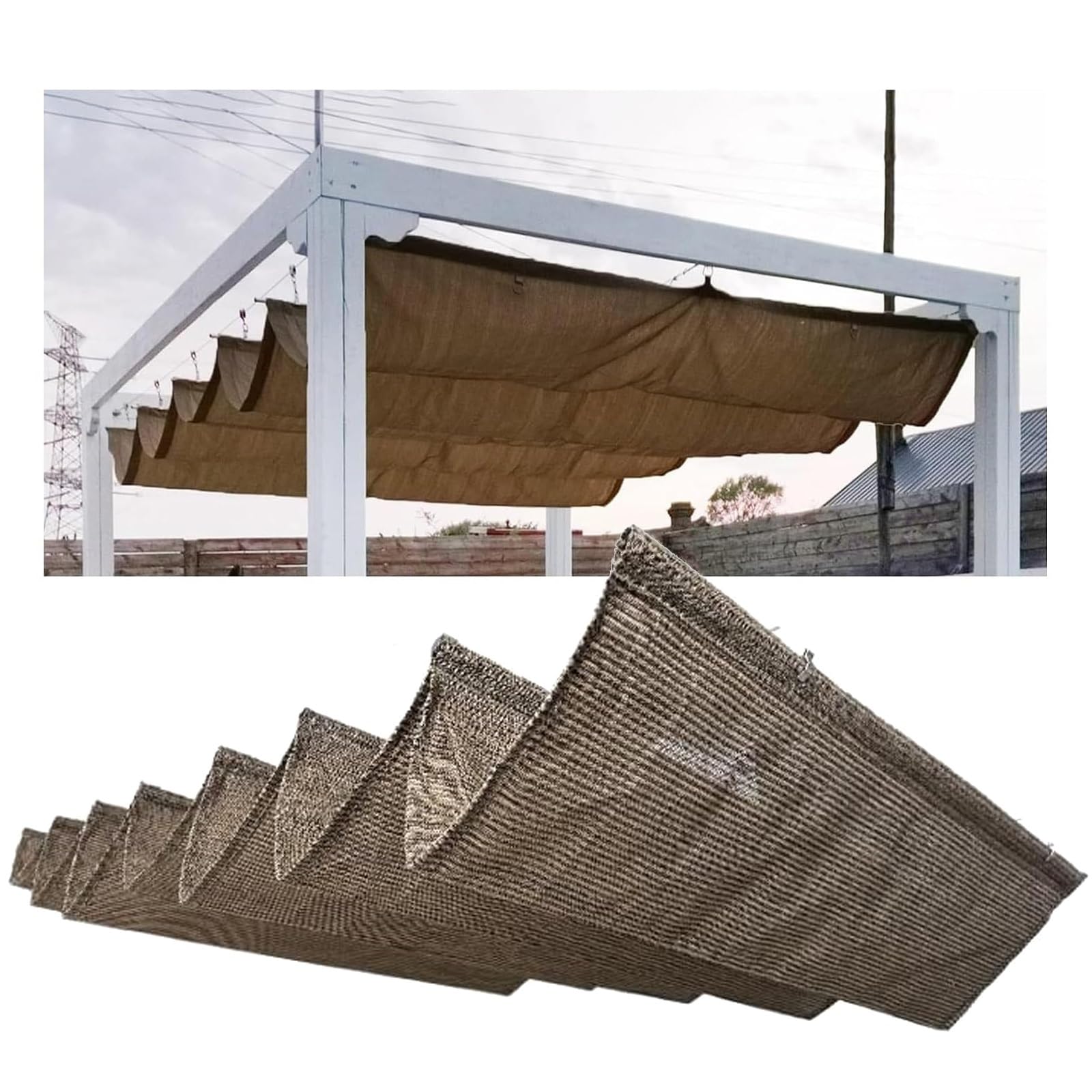 Toile d'ombrage ondulée rétractable marron enrouleur pergola jardin 6m