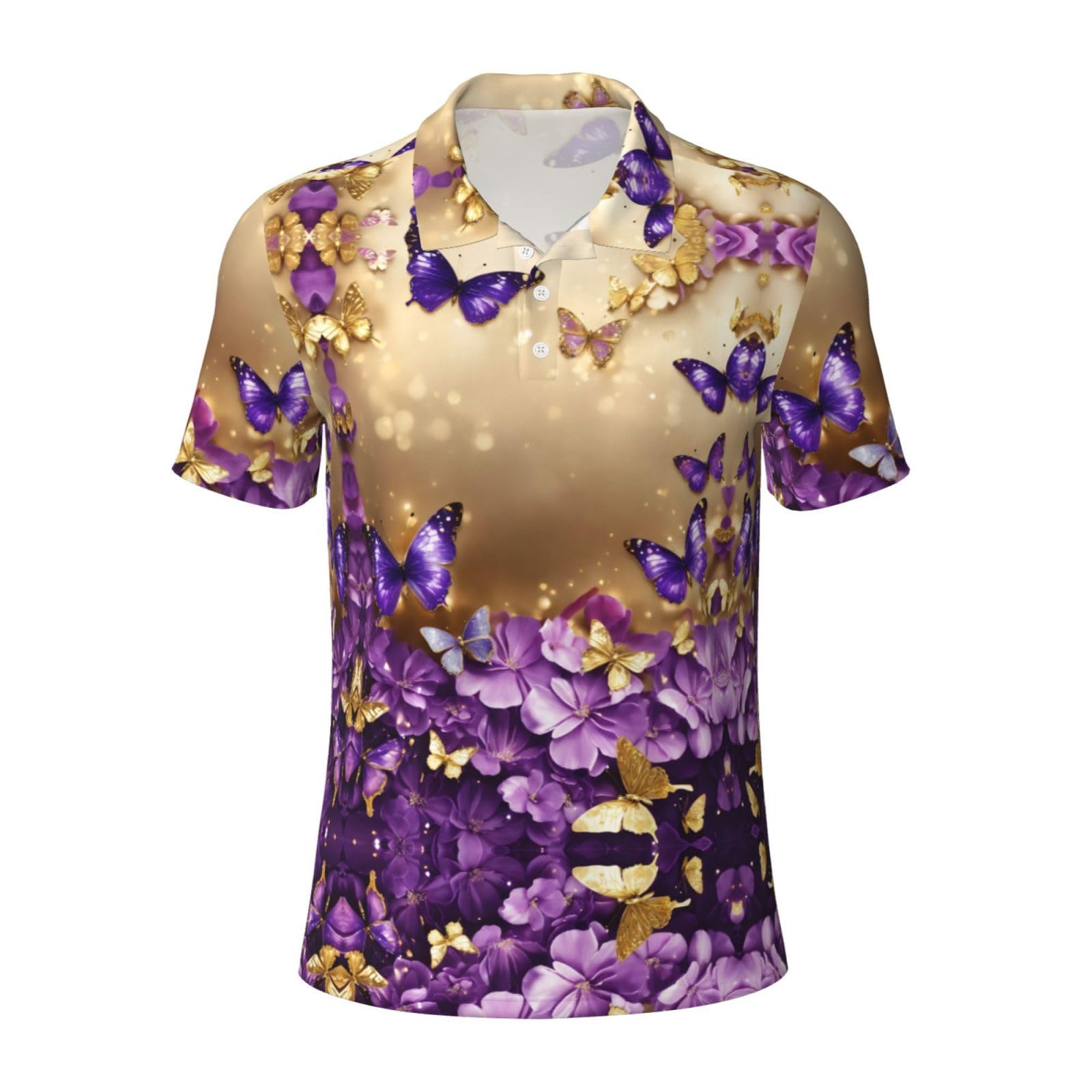 Asbwuo Unisex As Pic Purple Butterfly Print Men's Shirts Golf Short Sleeve Shirts Casual Collared T-Shirt For Everyday Formal
