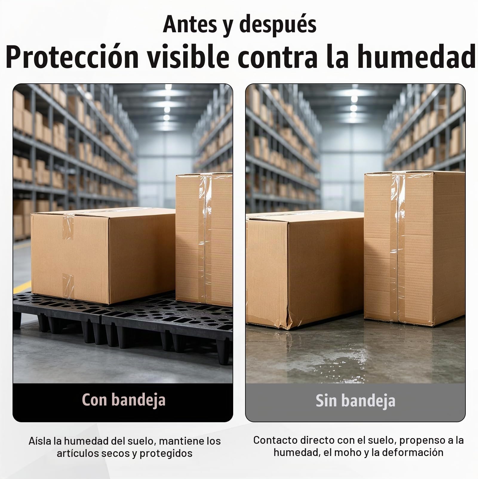 6 palés de plástico HDPE, apilables, palés industriales con conexión de clic, palé ligero resistente al agua, para interior/exterior, para supermercado, sótano, garaje, almacén (50 x 30 x 10 cm)
