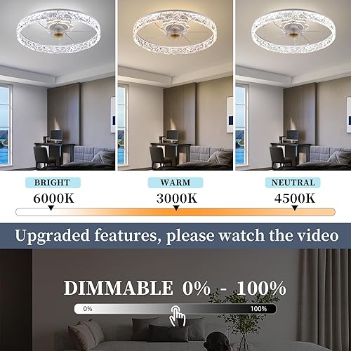 Miniatura 3 de Fszdorj Ventilador de techo actualizado 2023 de 20 pulgadas con luz, ventilador de perfil bajo, ventilador de techo de montaje empotrado, 6