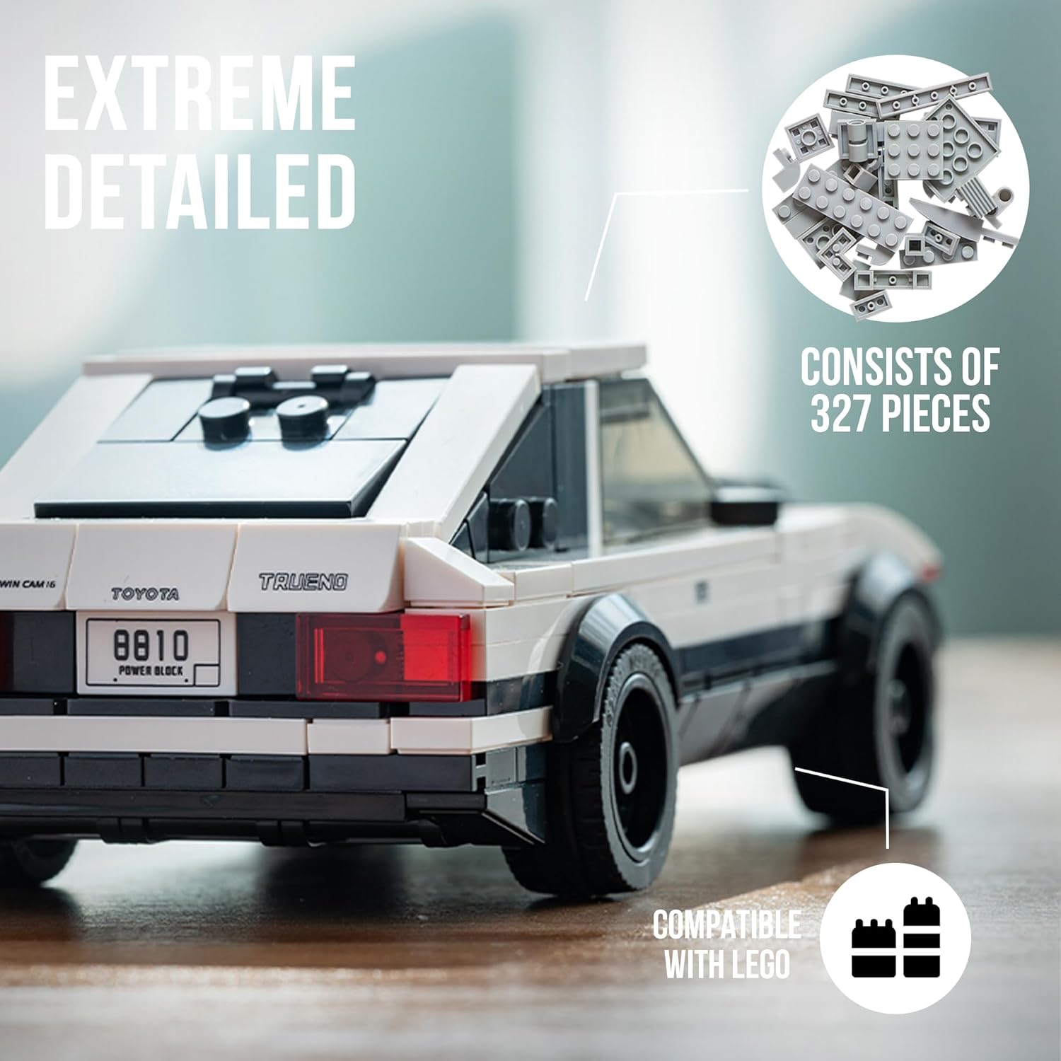 dOMOb Toyota AE86 Trueno Car Building Kit – 327 pcs Building Blocks Set w/Container Display Box – Modular Scale 1:32 Model – Bricks Toy for Kids & Adults 8+ – for Boys, Hobbyist, Collector