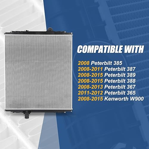 Miniatura 7 de Auto Dynasty Radiador compatible con 2008-2015 Peterbilt 367 365 388 389 387 385 Kenworth W900, radiador de enfriamiento de 2 filas estilo fábrica,