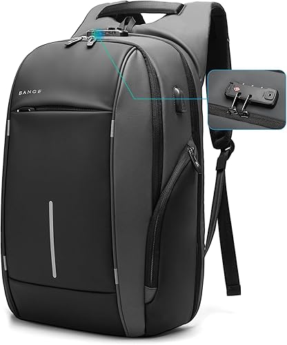Miniatura 8 de Mochila de viaje BANGE, mochila antirrobo para laptop, compatible con portátiles de 15.6 pulgadas, Negro, Mediana, Computadora portátil Negro,Negro