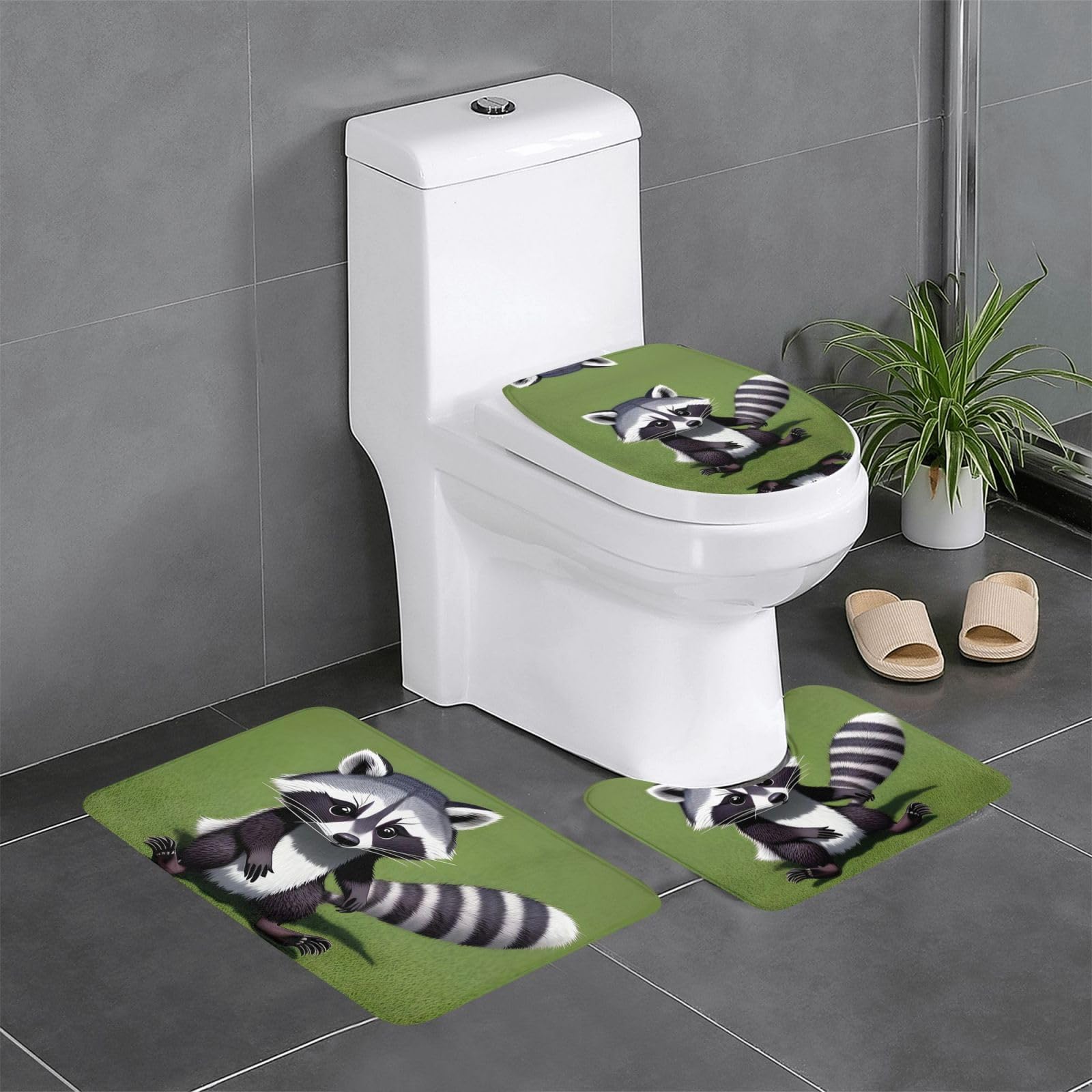 Tapis de salle de bain antidérapants raton laveur, lot de 3 pour toilettes
