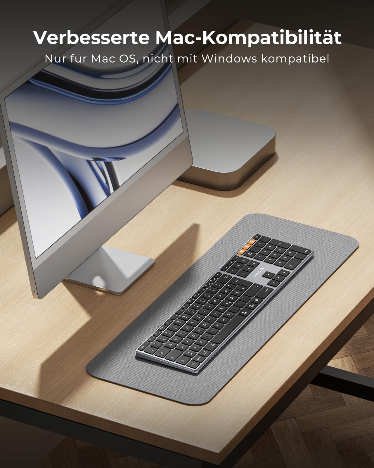 ProtoArc Beleuchtete Kabellose Tastatur für Mac, K110-A Aluminium-Bluetooth-Tastatur Full-Size, Mehrere Geräte, Flach, Wiederaufladbar, Funktastatur für MacBook Pro/Air, Mac mini, iPad