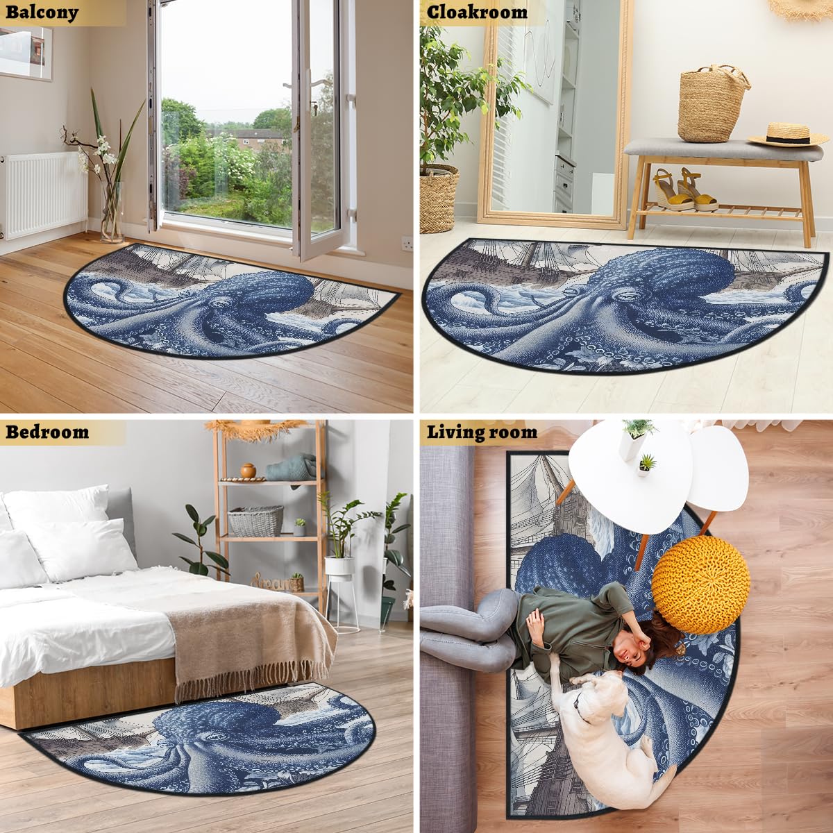 Mexpekil Paillasson bateau en demi-lune pour intérieur et extérieur - Lavable - Absorbant la saleté - 100 x 160 cm
