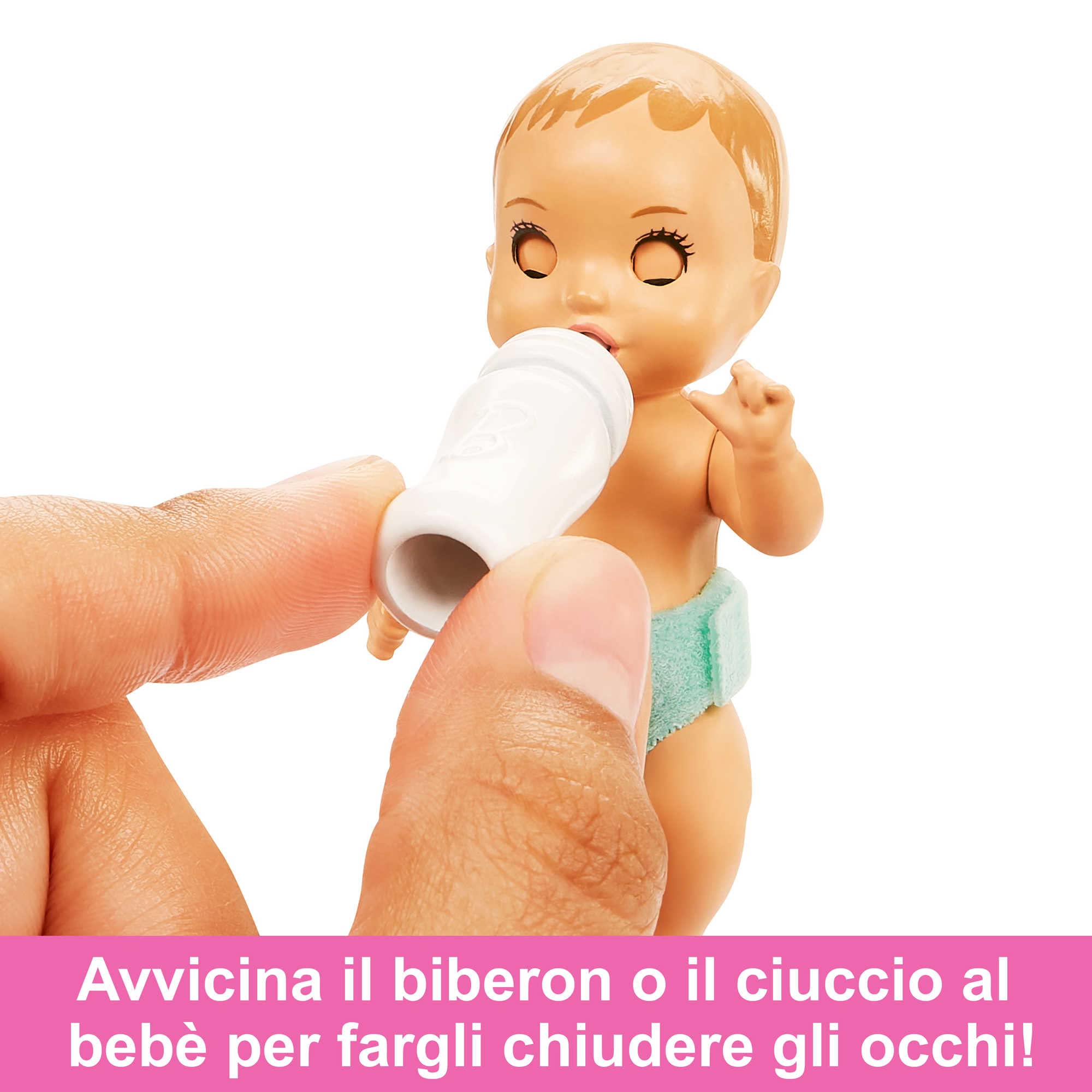 Barbie – Bambola Barbie Skipper Babysitter Nanna, playset con bambola e bebè con occhi assonnati che si aprono e si chiudono e accessori a tema, Giocattolo per Bambini 3+ Anni, HJY33