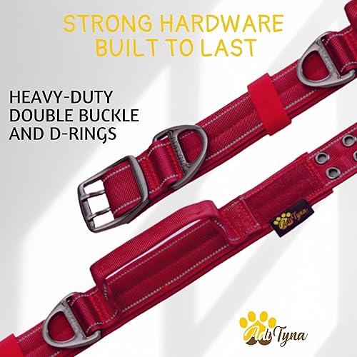 Miniatura 4 de ADITYNA Collar de perro resistente con asa  Collar de perro reflectante borgoña para perros extra grandes  ancho, grueso, táctico, acolchado suave