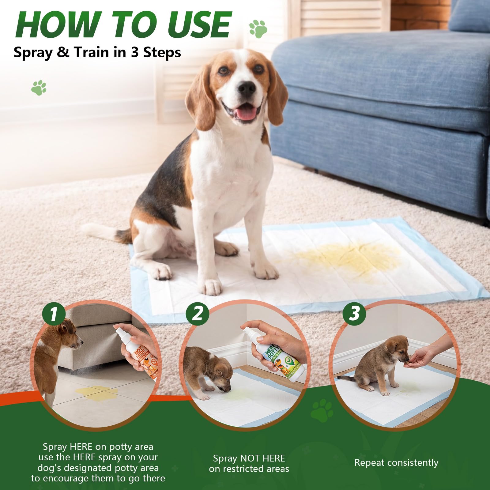 Dog Potty Training Spray for Dogs & Puppies, No-Go Spray & Here Potty Training Spray, Helps Stop Marking & Supports Housebreaking, Safe Gentle Formula, Indoor Outdoor Training Aid - 3.38 fl oz 2 PCS — view 7