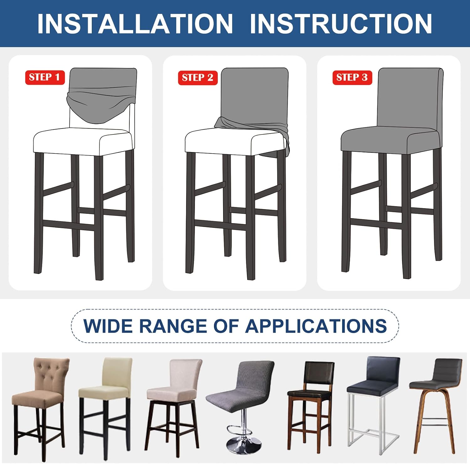 Lellen Waterproof Bar Stool Cover with Back - Stretch Washable Barstool Seat Covers,Removable Barstool Slipcover Counter Height Chair Covers for Kitchen Dining Room Cafe(Beige