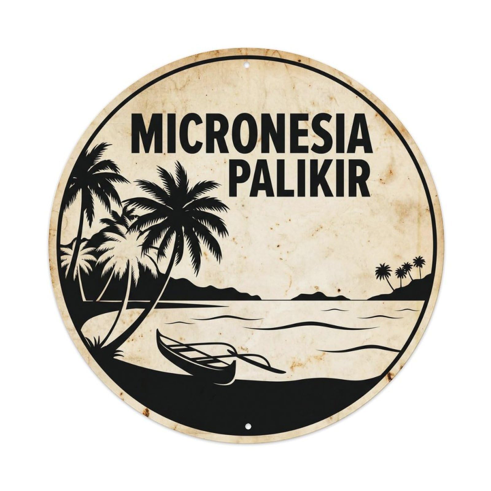 Micronesia Palikir Tropical Shore Monochrome Metal Tin Sign