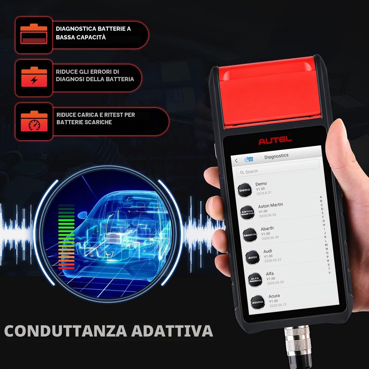 Autel MaxiBAS BT608 (E) Tester Batteria Auto, 2026 in su di BT508/BT506, Conduttanza Adattiva (Valore 1000+), Test Carica Avviamento come BT609, Reset Batteria, Sistemi Completi MK808S/MX808S