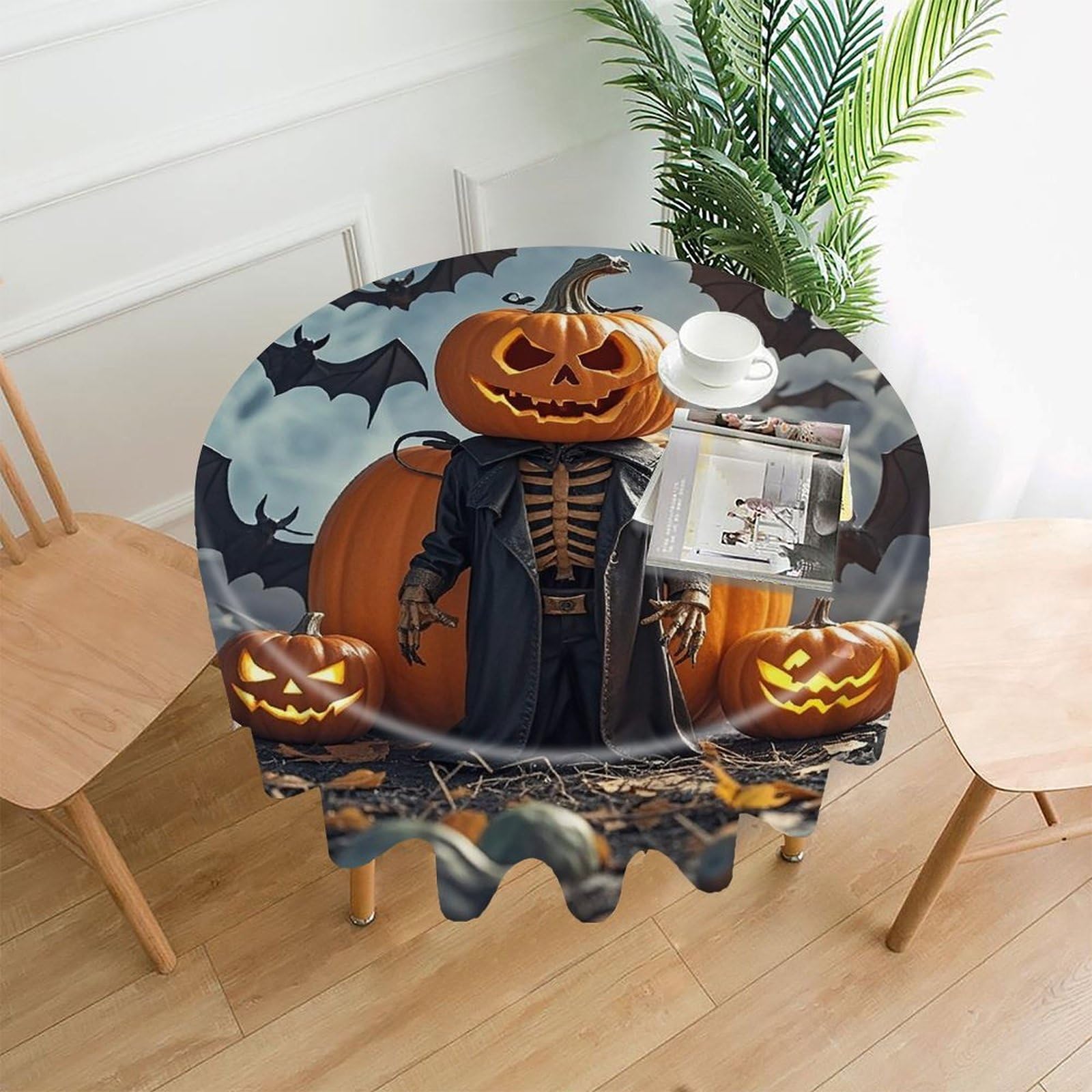 FekiLoot Halloween Funny Pumpkin Head Puppet Tablecloth Decorative Round Table Cloth Wrinkle Resistant Washable Circle Table Cover Round Tablecloth for Picnic Party Camping Dining 60 Inch