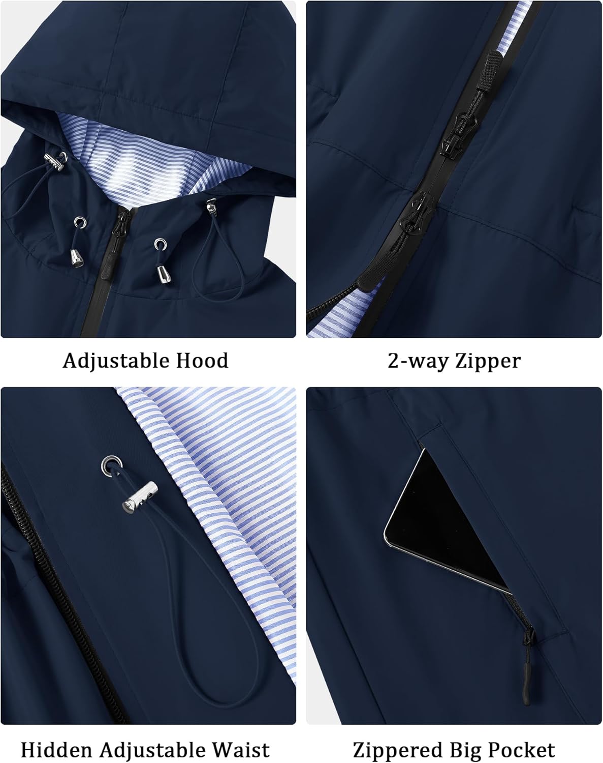 TCOT Rain Jacket Women Lined Raincoat Waterproof Windbreaker Jackets Hooded Raincoats Long Trench Coat - Image 3