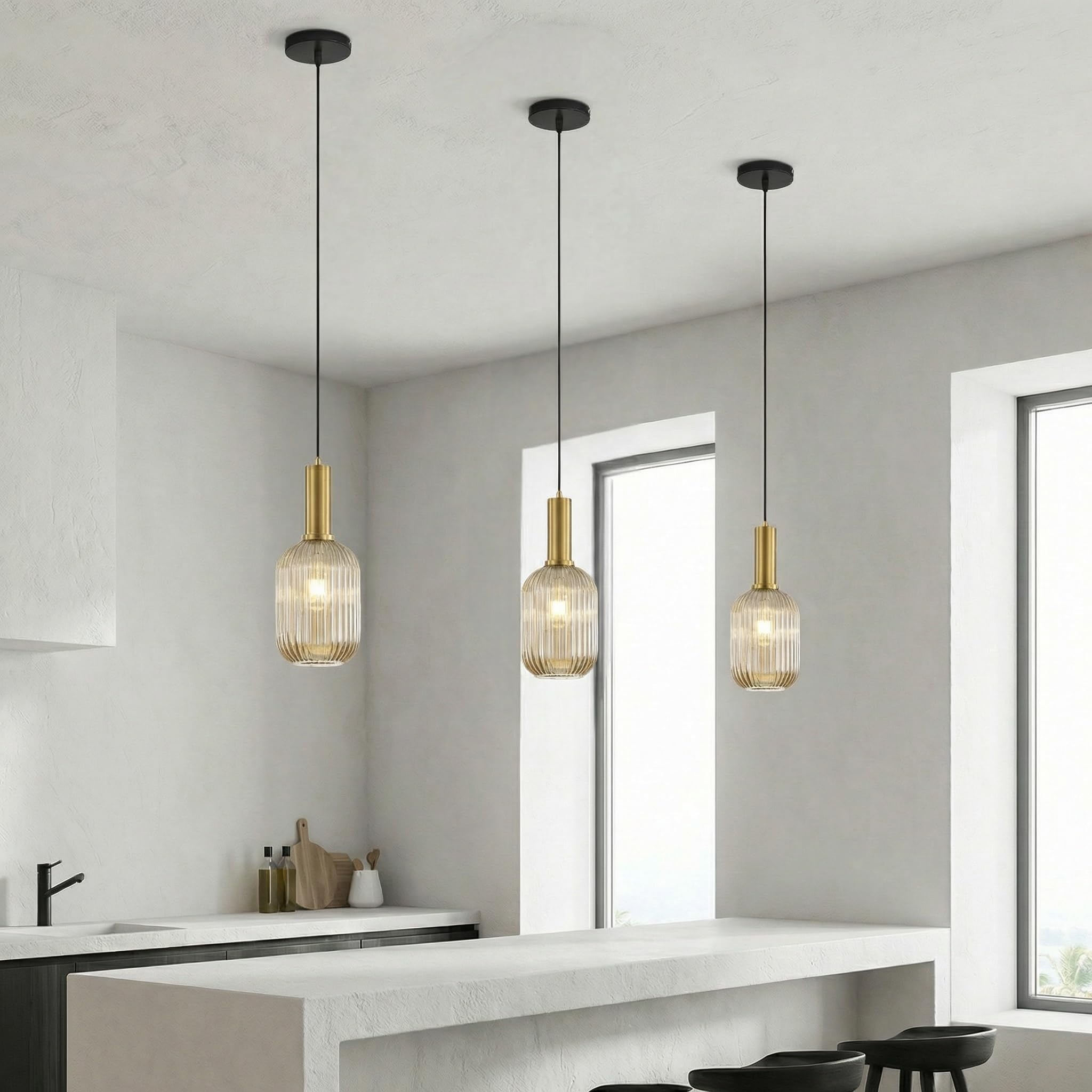 Suspension Luminaire en Verre,Finition en Laiton Doré, Vintage Lustre Suspendu Intérieur, Lampe Suspendue pour Salle à Manger Cuisine Salon Chambre & Cuisine (Ambré, 13CM)