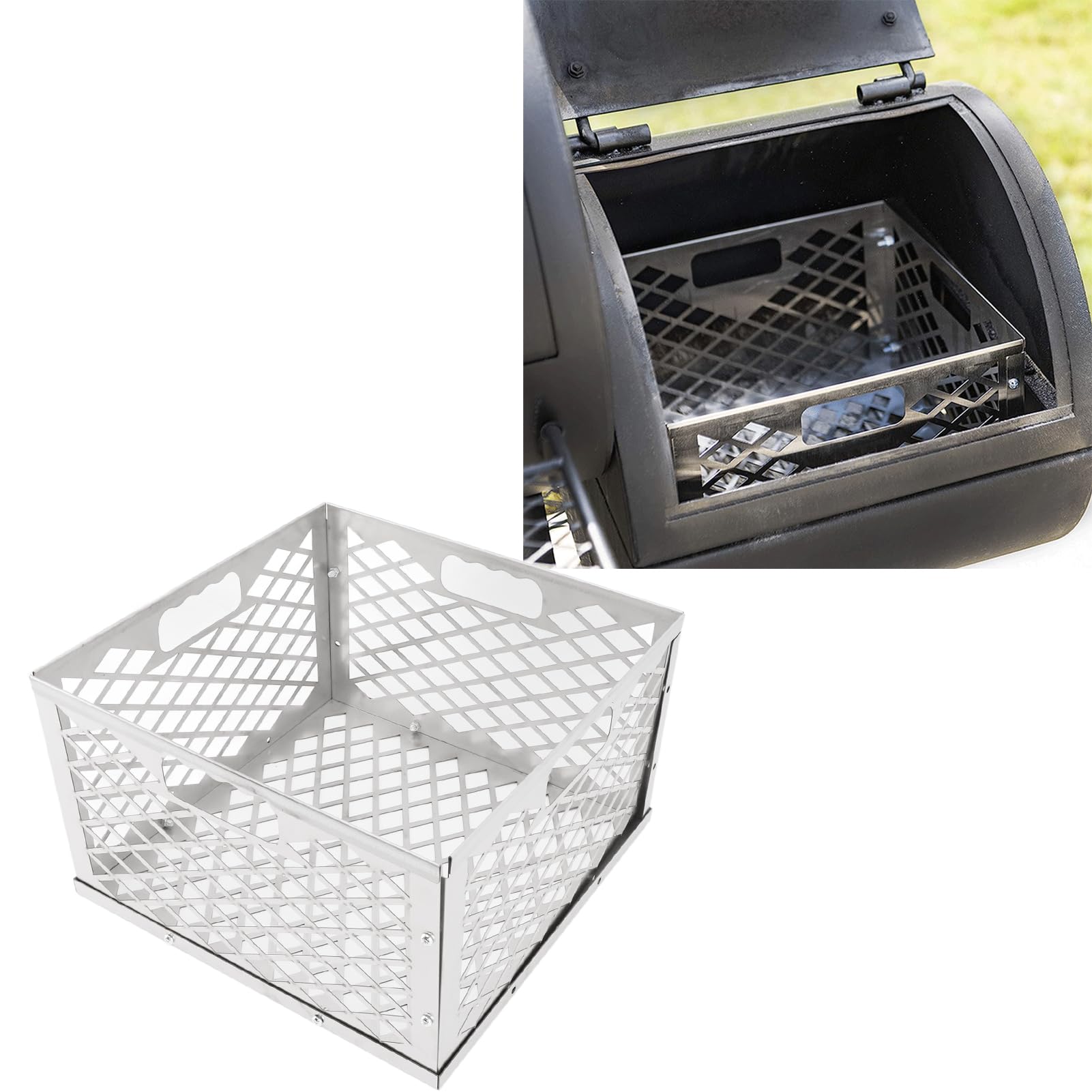 Pssopp Cesta para Fuego de Carbón en Trozos, Soporte Portátil Resistente para Parrilla de Barbacoa de Carbón de Acero Inoxidable para Carbón en Trozos de Barbacoa