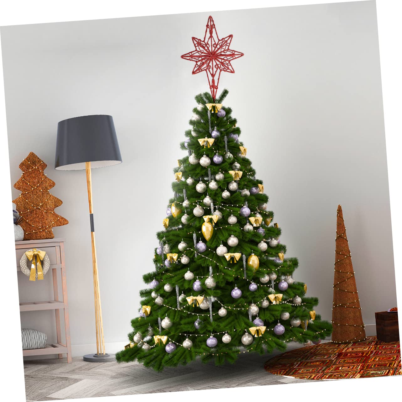 Zerodeko 3 Pièces Étoile de Noël octogonale en Haut du Sapin étoile de la des Arbres de noël Topper étoile de Sapin de noël Decoration Noel Decoration de Noel décor d'or Ornement Métal