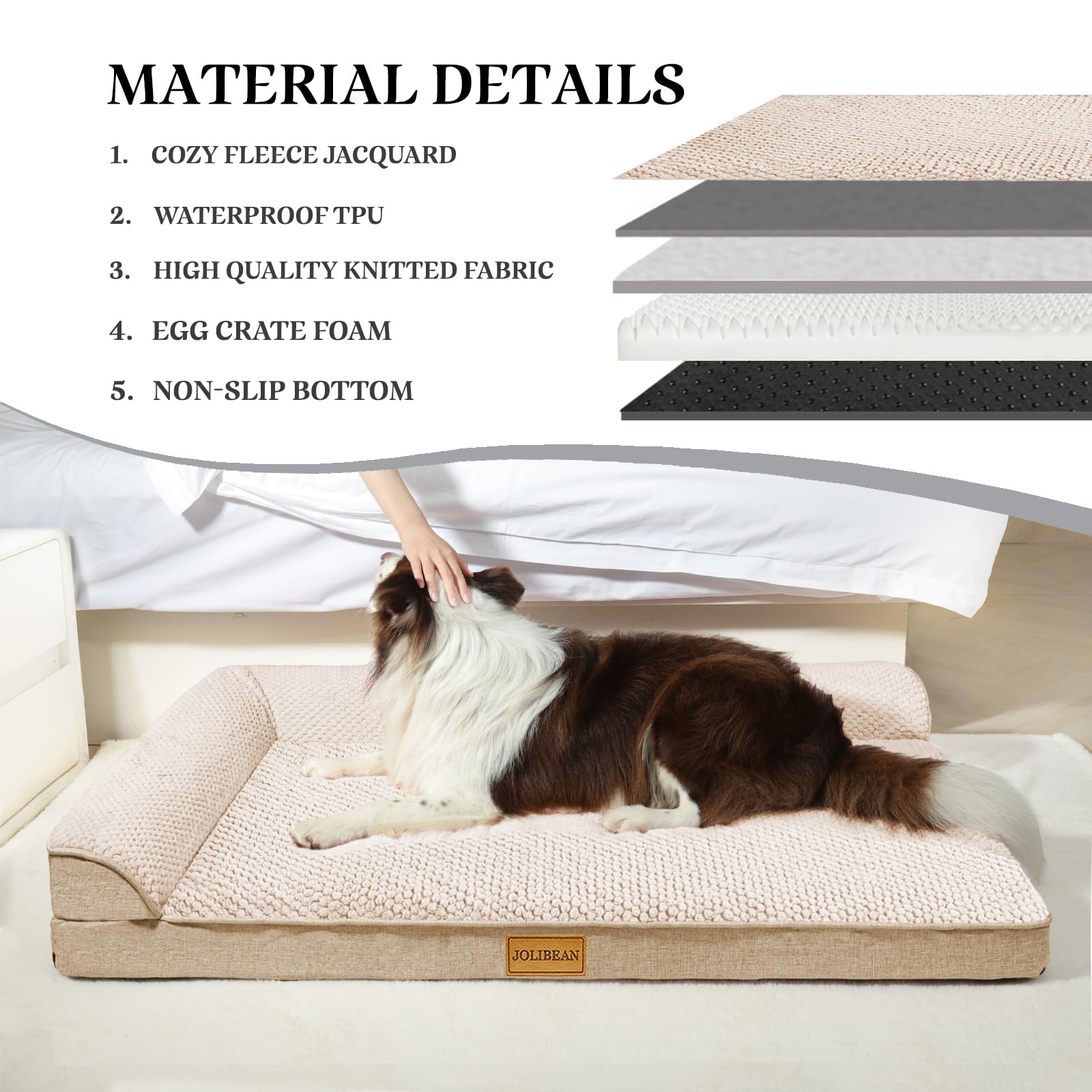 Cama Perro Jacquard Grande Ortopédica, Colchoneta Perro con Espuma De Caja De Huevos de L, Sofá Perro con Impermeable Lavable Desenfundable, 106x28cm, Blanco Marfil