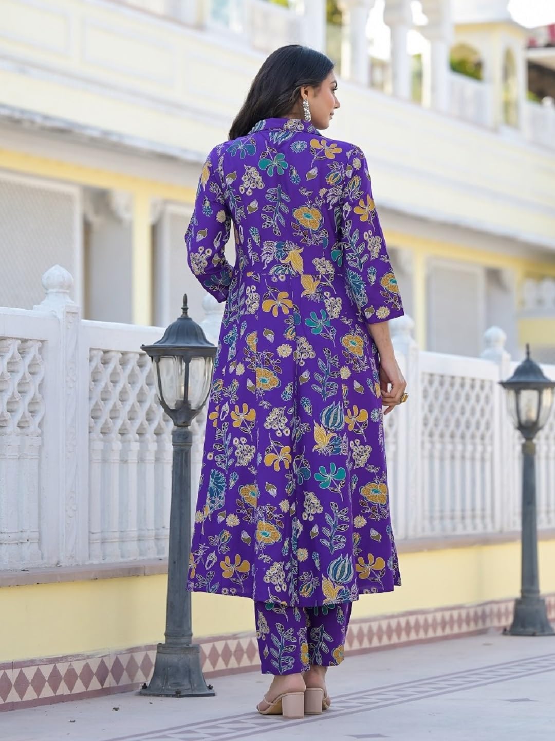 Stylum Women's Floral Printed Rayon Co-Ord Set (Csnainavoil38_Purple, M)